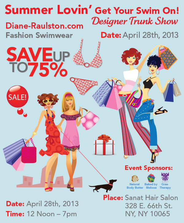 Fashion Swimwear Designer Diane Raulston Trunk Show Flyer